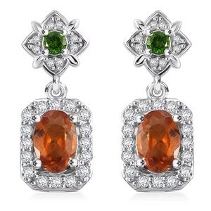 NWT Genuine Hessonite Garnet & Chrome Diopside Halo Earrings in .925